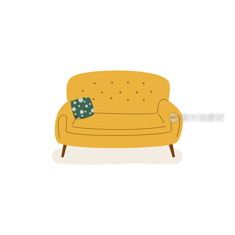 Yellow soft couch in scandinavian style